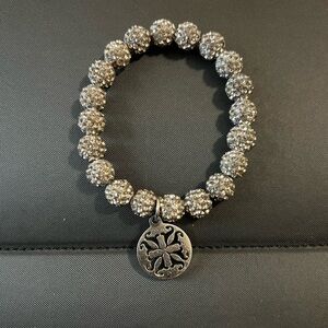 Rustic Cuff Elegant Silver Beaded Bracelet with Charm